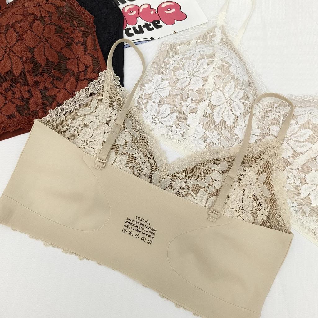 Women's French Triangle Lace Camisole Bra with V-Neck and Beautiful Back Design