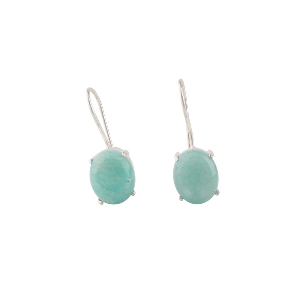 Natural Amazonite Gemstone 925 Sterling Silver Handmade Dangle Earrings 1.05" EE-173-28