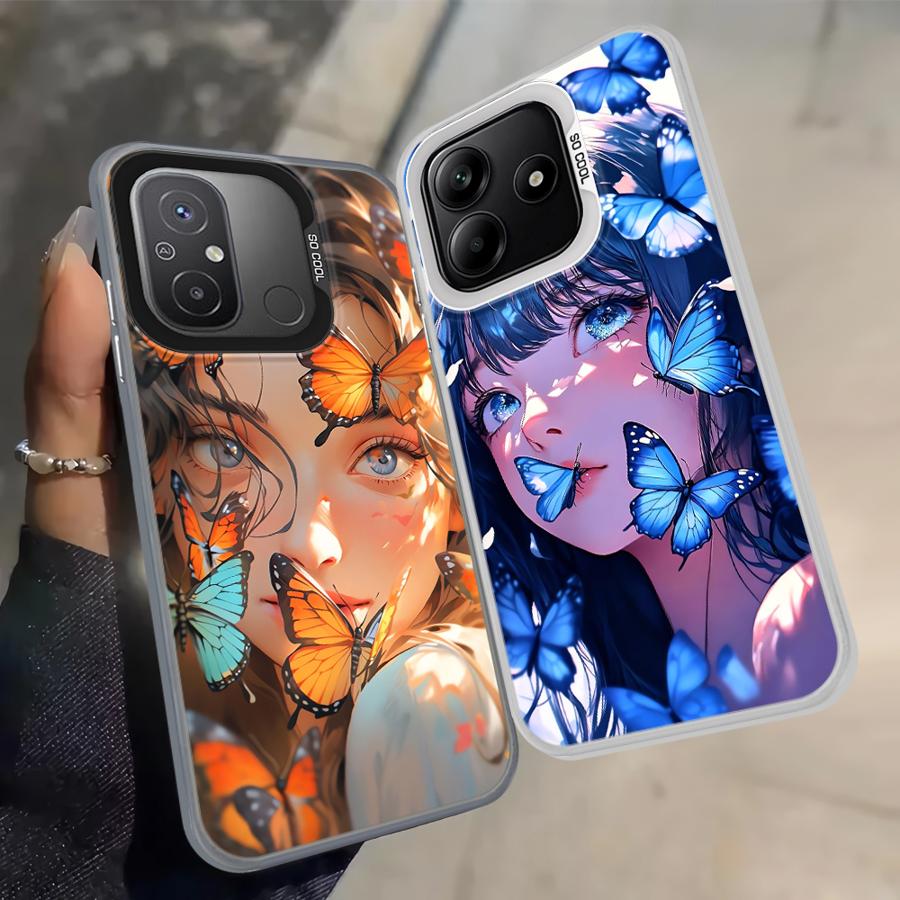 Case for Xiaomi Poco F4 F3 GT C50 C51 X3 Pro X5 X3 NFC Back Phone Cover Cartoon Butterfly Girl