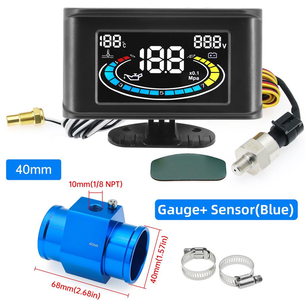 Digital 3 In 1 Car Oil Pressure Meter Water Temp Gauge Voltmeter With 26~40 Adapter(Optional) Universal LCD Gauge 12V 24V