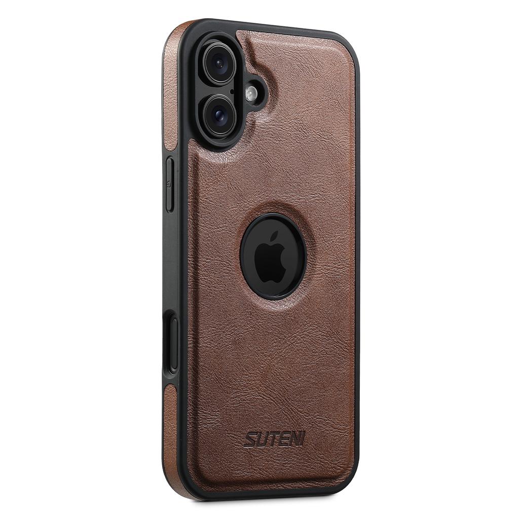 SUTENI G1 For iPhone 16 Magnetic Case Waxy Texture Leather Coated TPU Phone Cover