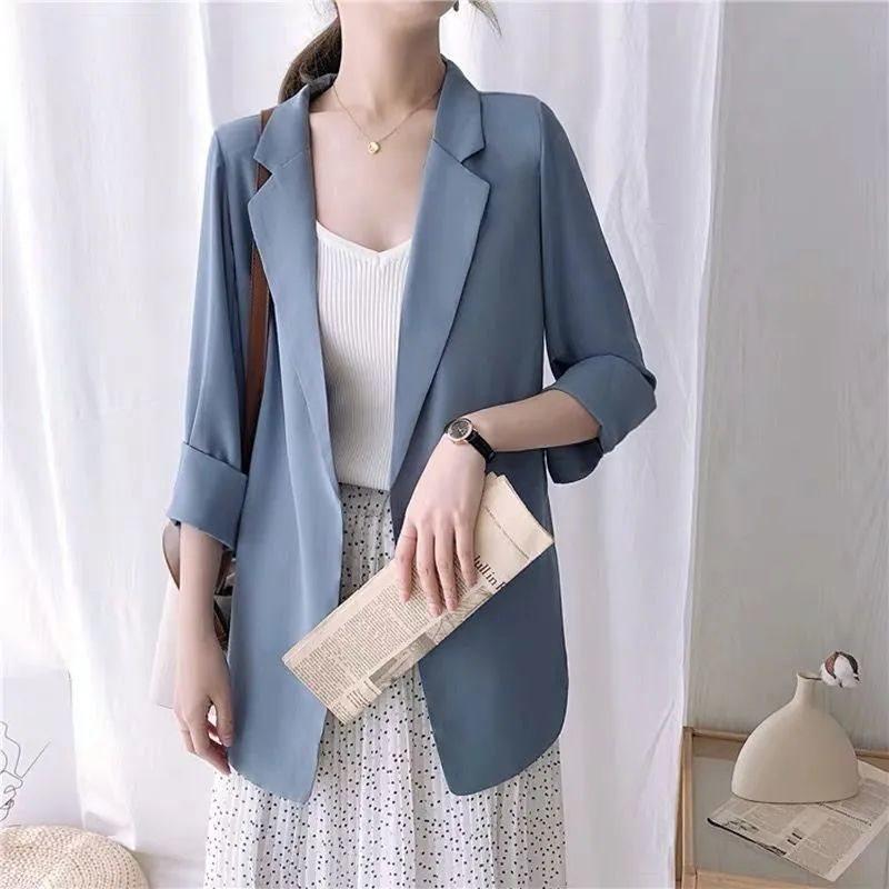 2025 Spring/Summer Korean Seven-Sleeve Women's Blazer Jacket - Temperament Chiffon, Lightweight, Sun Protection.