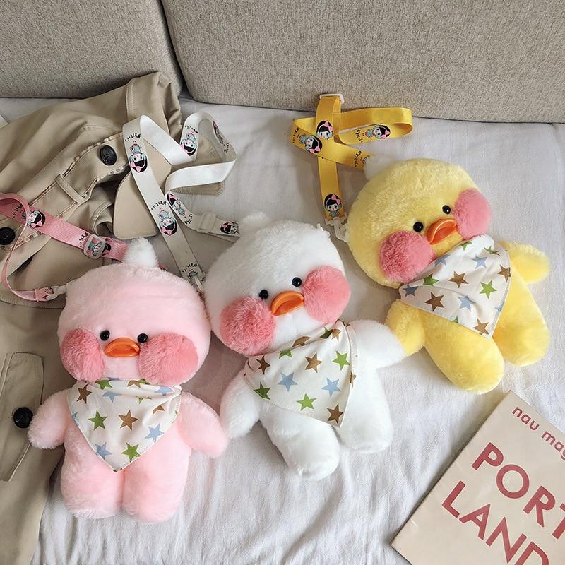 28cm Cartoon Cute Lalafanfan Cafe Duck Plush Backpack Kawaii Toys Stuffed Crossbody Bag Doll Shoulder School Bag For Girls Gift
