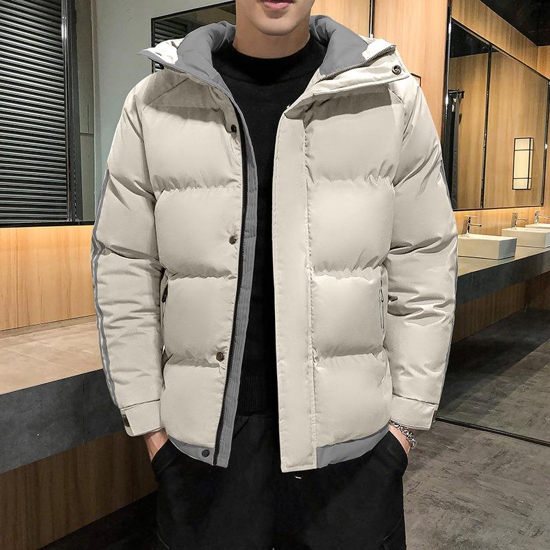 Padded clothes men's winter hooded stripes loose thickened padded jacket trendy bread clothes padded jacket men