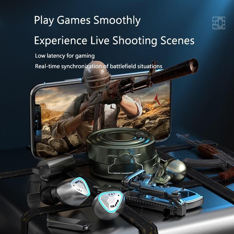 NOVÁ herní sluchátka True Wireless Stereo hudební sluchátka s nízkou latencí, potlačením hluku, dotykovým ovládáním, sportovní sluchátka s nabíjecím pouzdrem 2000mAh
