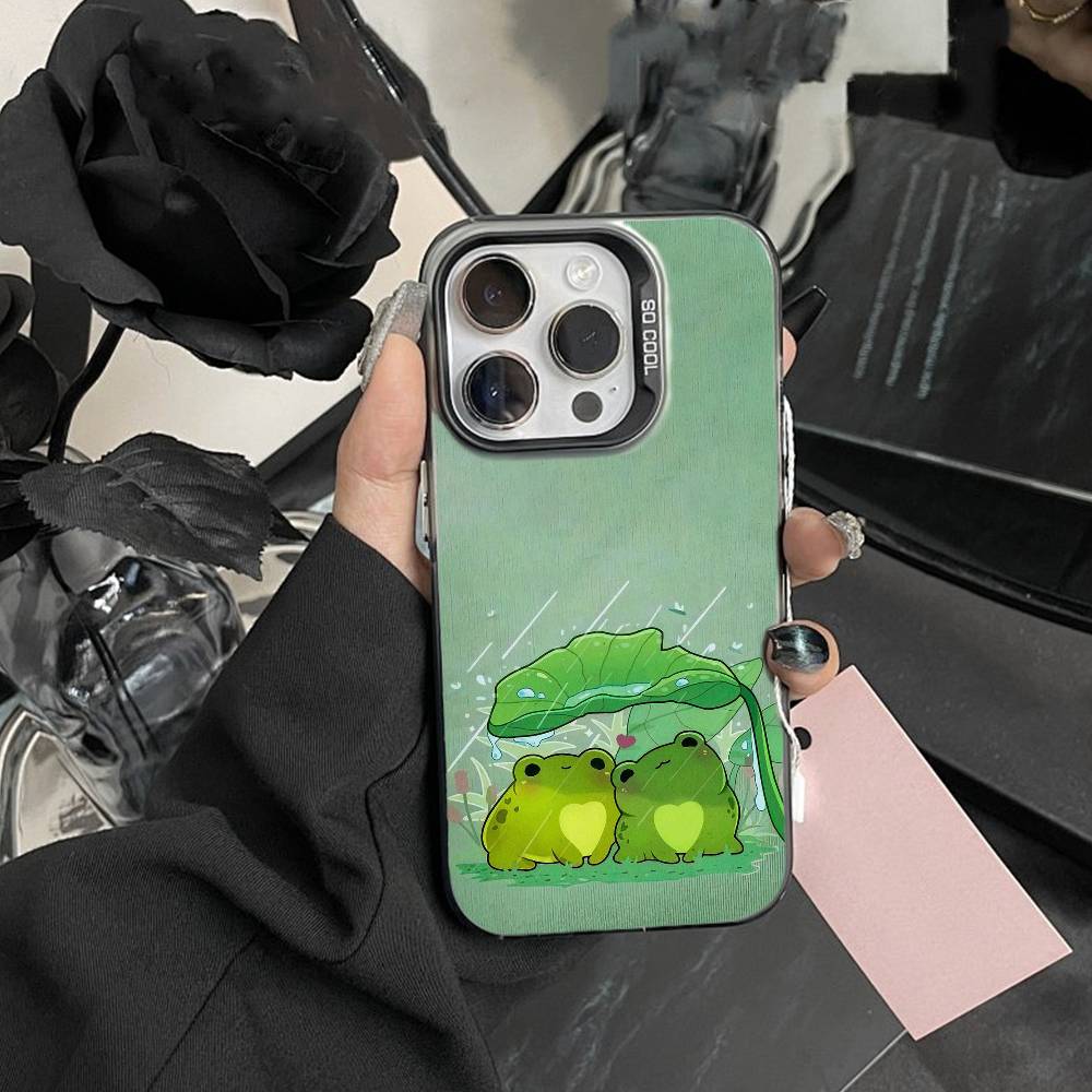 Frog Cartoon Phone Case For iPhone17, 16,15,14,13,12 Pro Max Black Candy Matte Shockproof Cover