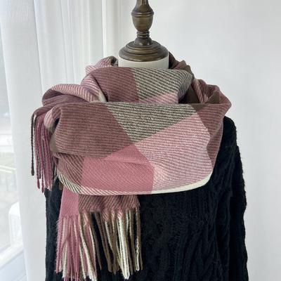 Geometrischer Karoschal - Winddichter warmer Winterschal mit Fransenkanten, Unisex eleganter Freizeitschal für Damen Herbst Winter Modeaccessoire