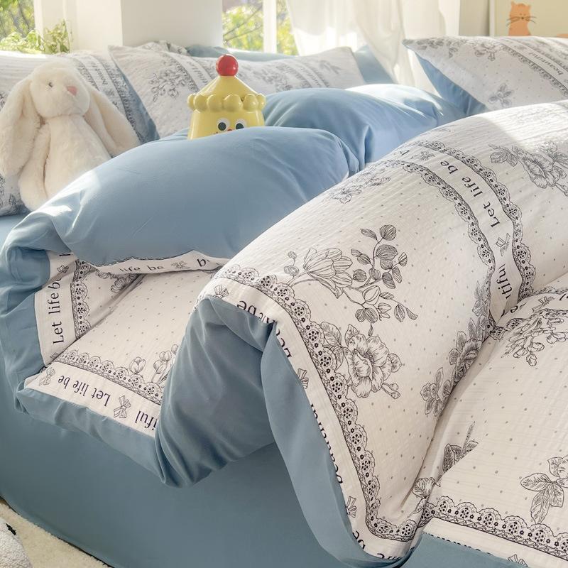 A-Class Double-Layer Yarn Floral Bedding Set Bubble Cotton Skin Friendly Summer Duvet Cover Sets Ins Soft Bed Linens for Home