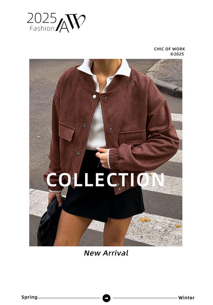2025 Women's High-End Retro Bomber Jacket - Long Sleeve, Stand-Up Collar, American Street Style, Spring/Autumn Outerwear