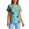 Women's Stretch Quick-Dry V-Neck Short Sleeve Workwear Top with Animal Print & Pockets
