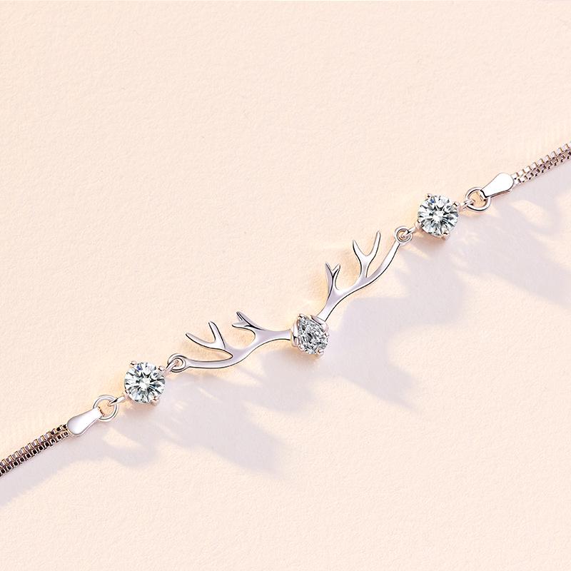 Women's High-End 'I Have You' Sterling Silver Reindeer Bracelet - Niche Design, Versatile Holiday Jewelry