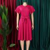 Office Ladies Dresses Short Sleeve Plus Size Xxxl Pleated Mid Calf Fashion Professional Female Dress