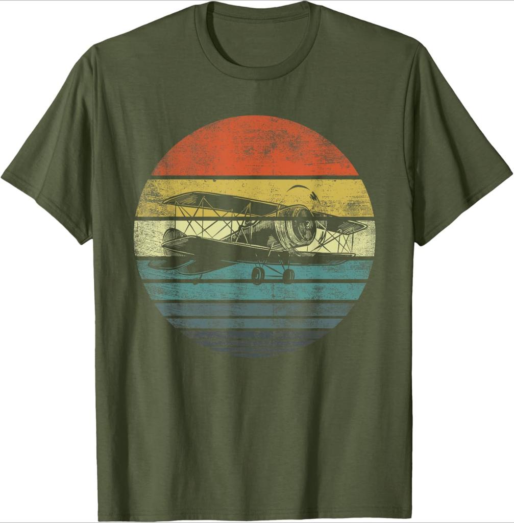 Aviator Pilot Gifts Funny Retro Bi-Plane Airplane Aviation Design-100% Cotton  Round Neck Short Sleeve Printed Men's T-shirt.