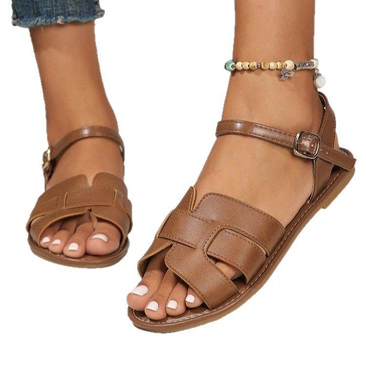 Large size 2025 summer new shoes fashion flats Korean version sandals Roman shoes beach shoes women's shoes