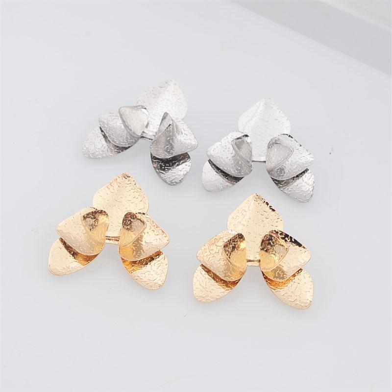 Three-layers Triangle Flower Women's Stud Earrings Folded Floral Gold Color Silver Color Petals Metal Geometric Female Earrings