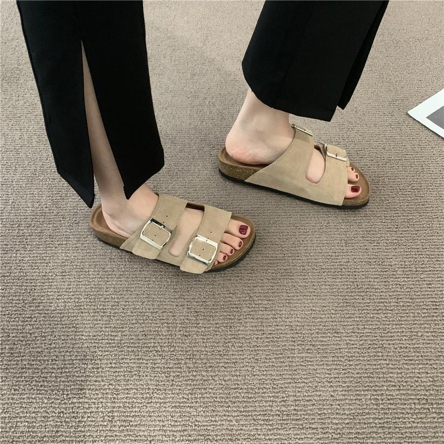 fashion 2024 Hot Sale Shoes for Women Plus Size Women's Slippers Fashion Belt Buckle Casual Slippers Women Summer Peep Toe Flat Slippers