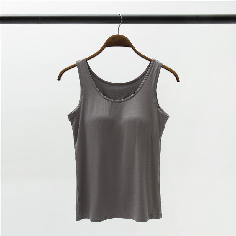 Modal Women's Wireless Strappy Tank Top with Built-in Bra Cups for Yoga