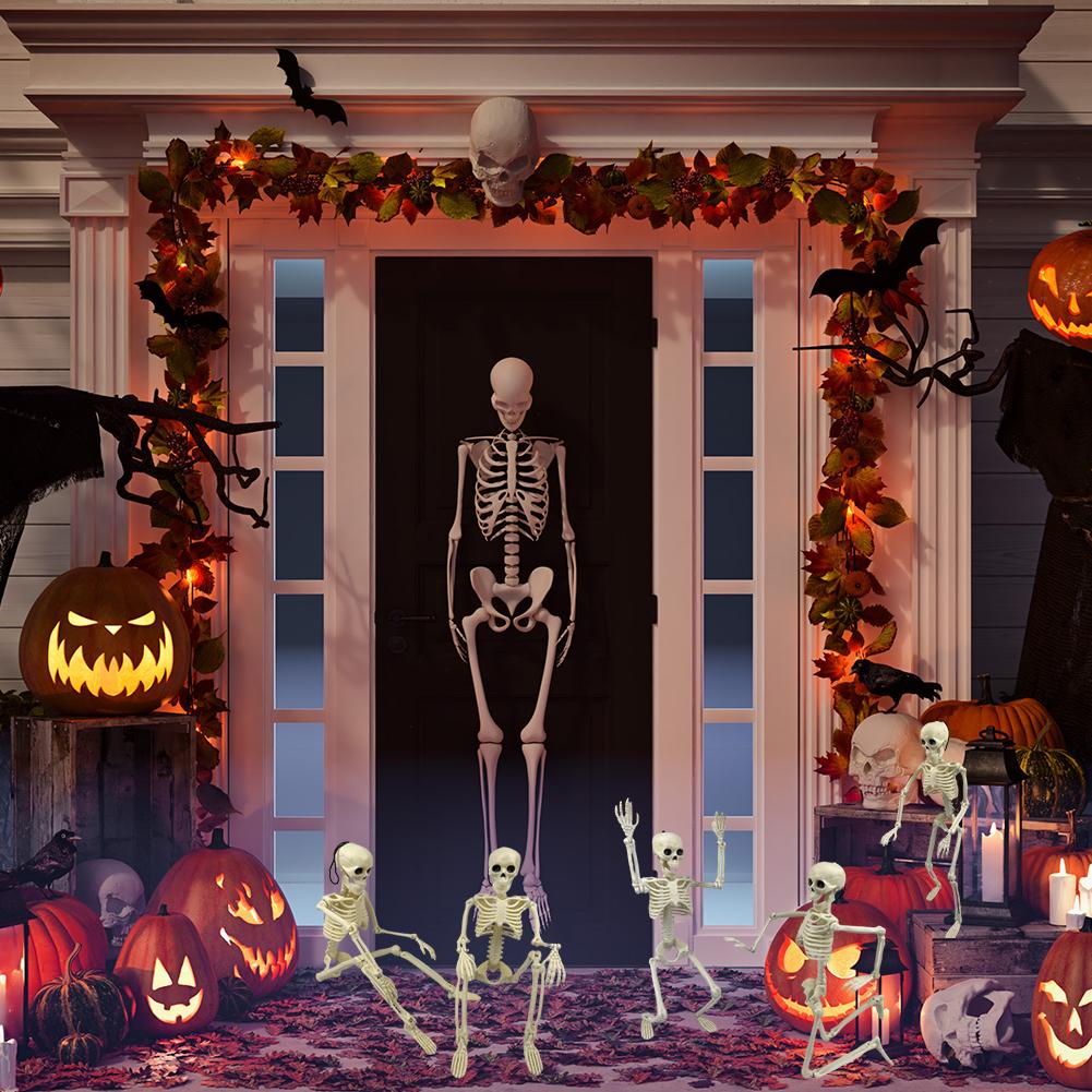 Halloween Full Body Posable Hanging Skeleton Realistic 16/24in Plastic Faux Skeleton Ornament Spooky Indoor Outdoor Party Favors