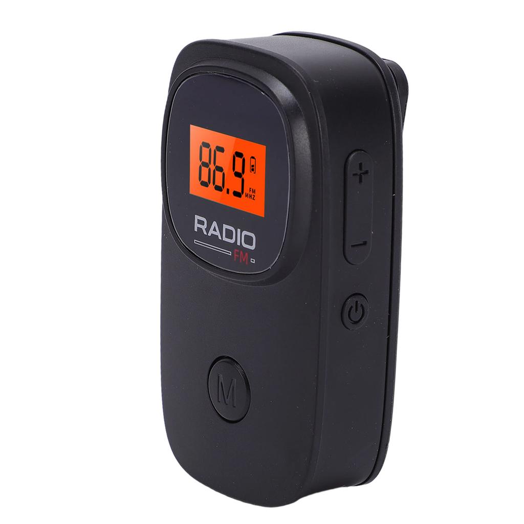 Portable FM Pocket Radio with Clip Digital Tuning LCD Display 3.5mm Earphone Stereo Sound Battery Operated Radio for