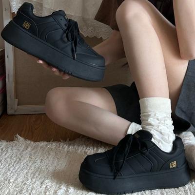 Falda de Alto Valor, Zapatos de Plataforma Elevadores Negros, Zapatos Deportivos Retro de Entrenamiento Alemán Versátiles Nuevos de Primavera para Niños
