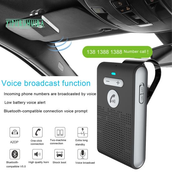 

Автомобильный Bluetooth-совместимый динамик Автомобильный комплект громкой связи Зажим для солнцезащитного козырька Беспроводной аудиоприемник Громкая связь Громкий музыкальный плеер Двойной микрофон