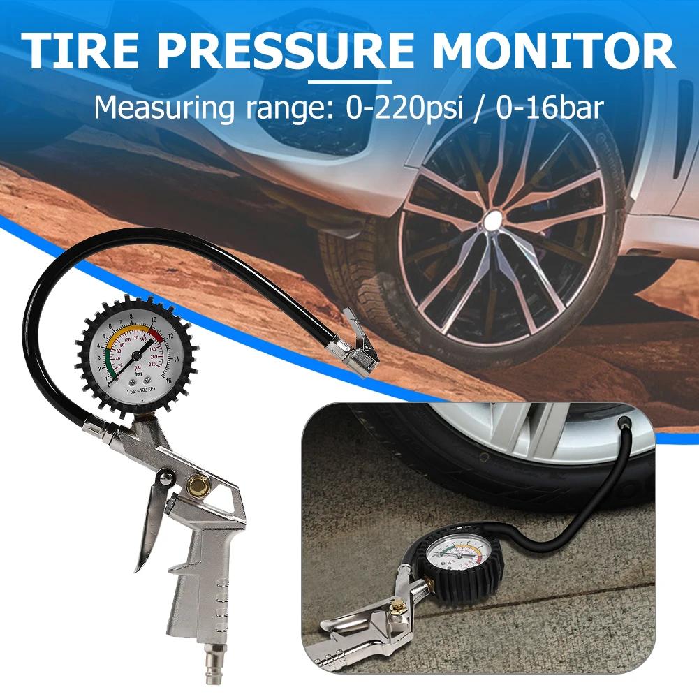 

0-220PSI Car Motorcycle Multifunctional Tire Air Pressure Monitoring Gauge Tester Air Compressor Dial Meter Inflator Pump Tools