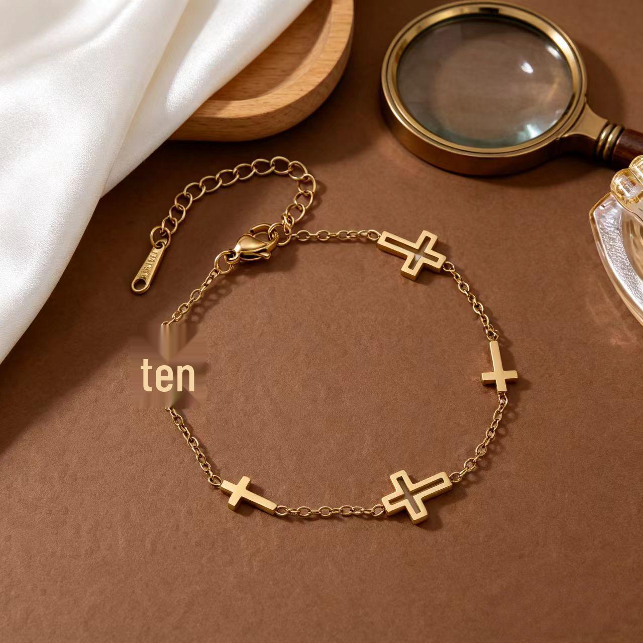 Minimalist Stainless Steel Cross Necklace  Bracelet Set for Women
