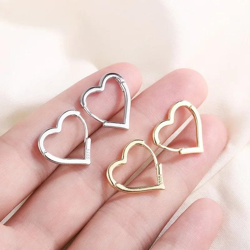 Korea Trendy Classic Silver Hollow Out Heart Hoop Earrings for Women Cute Sweet Drop Dangle Earrings Jewelry Gift