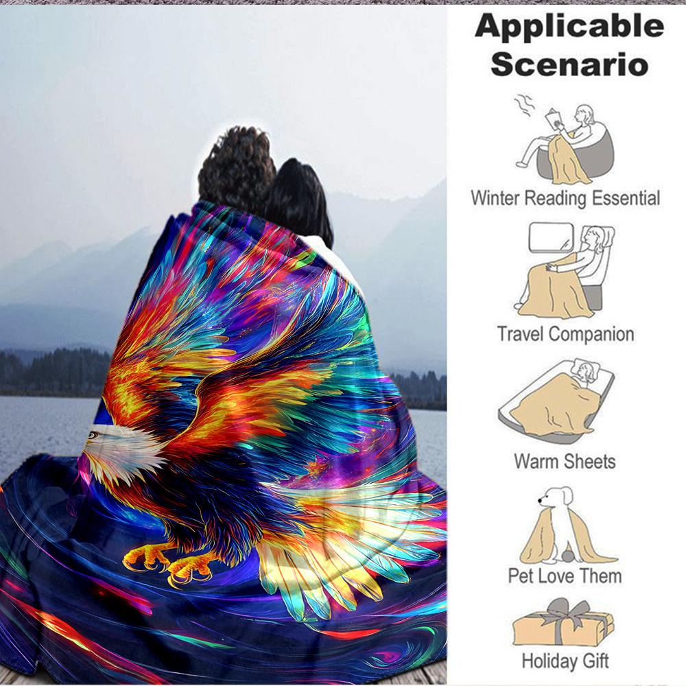 1pc Colorful Eagle Artwork Blanket Lightweight Flannel Blanket Throw Blanket For Sofa, Bed, Travel, Camping, Livingroom, Office, Couch, Chair, And Bed