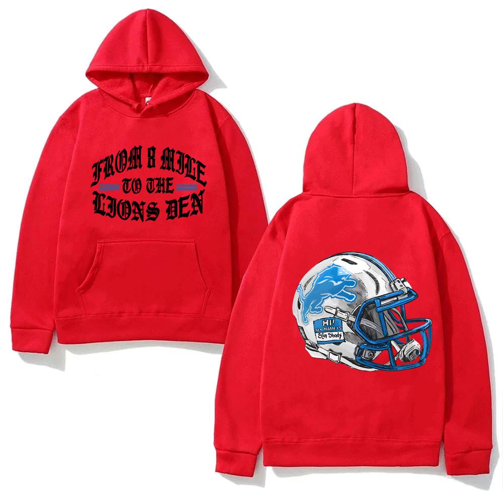 

EMINEM X DETROIT LIONS HELMET HOODIE Eminem Same As Official High Quality Fleece Sweatshirt Sleeve Gothic Clothes Long Sleeve XS червоний