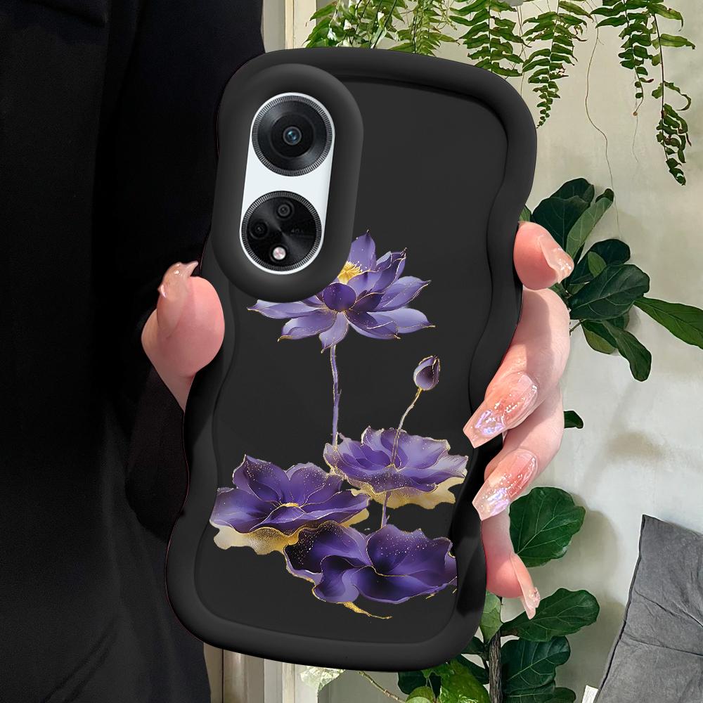 

Окрашенный узор Big Wave Edge Мягкий силиконовый материал Macaron чехол для телефона противоударный защитный резиновый чехол для OPPO Reno Realme OPPO A5 чёрный