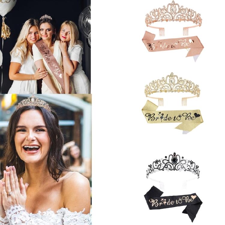 Bride To Be Set Bridal Sash Headband Rhinestones Studded Crown Photo Props