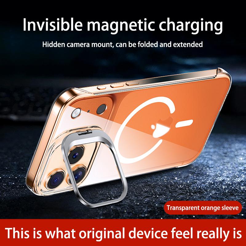 Ultra Thin Frameless Clear Holder Phone Case for IPhone Air 17 16 15 14 13 Pro Max Magnetic Transprarent Lens Bracket Hard Cover