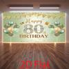 1 Happy 80th birthday background - Scottish green and gold glitter balloons, crown and gift design, polyester 2D decoration
