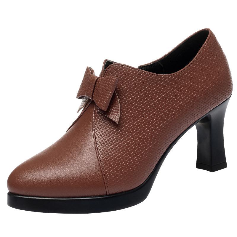 Women's Fashion Retro Single Shoes Platform Pumps Women 2024 Black Leather Shoes Ladies Office Model High Heels