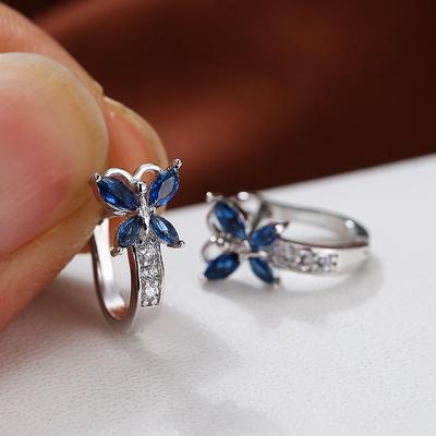 1 Paar silberfarbene, niedliche schmetterlingsförmige Tropfenohrringe, Marquise-Schliff, blau, weiß, rot, grüner Stein, baumelnde Ohrringe, Hochzeitsfeier-Schmuck
