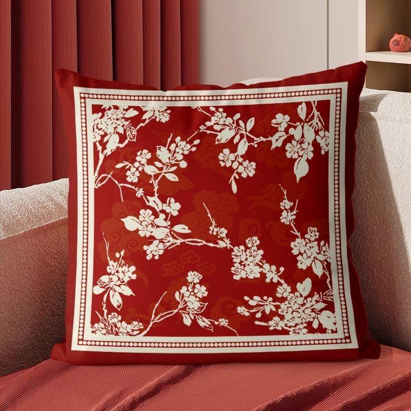 Festive Chinese Light Luxury Pillow Cover Sofa Living Room Cushion Cover Bedside Pillow Backrest Household Square Pillowcase