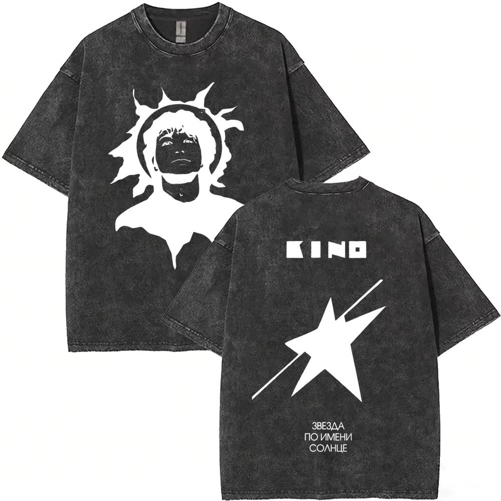 Summer Fashion Trendy Tee Men Women Causal Cotton T ShirtsWashed Vintage Legendary Russia Rock Band Kino Viktor Tsoi Face Graphic T-shirt