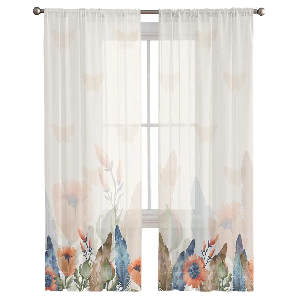 Höstblomma Fjäder Fjäril Skira Gardiner För Vardagsrum Sovrum Heminredning Kök Tyll För Fönster Voile Draperier