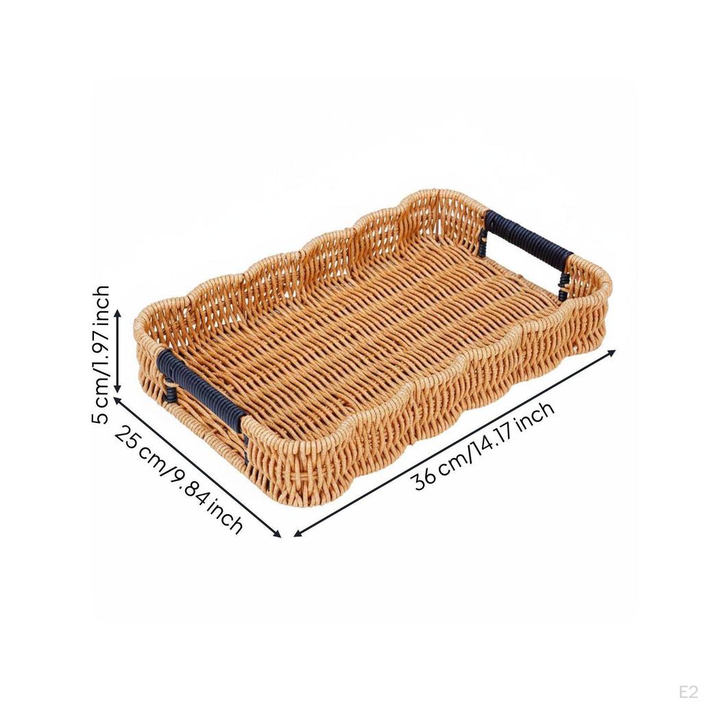 Woven Fruit Basket Undulating Rattan Snack Tray Easy to Carry Decorative 30195cm