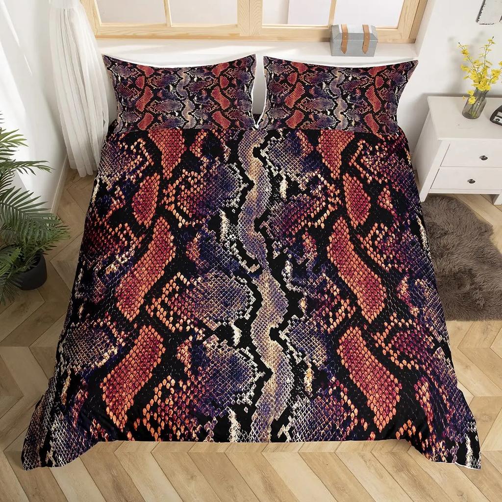 Snake Skin Duvet Cover Set Snake Scale Bedding Set FullWild Reptile Comforter Cover Tropical African Safari Animals Quilt Cover