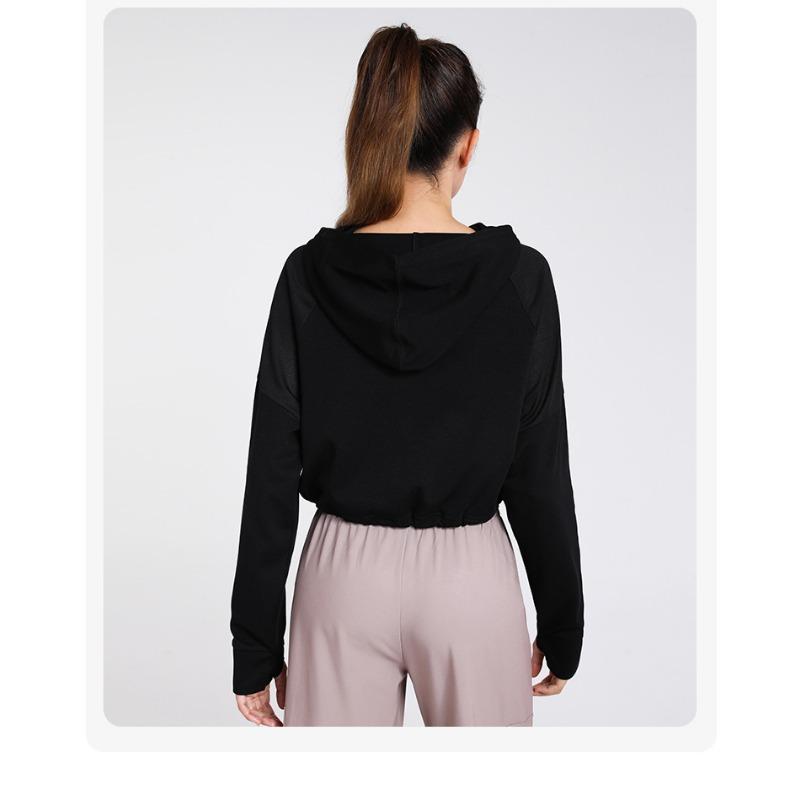 Women Spring and Autumn Loose Fitness Hooded Sports Long Sleeve Yoga Top
