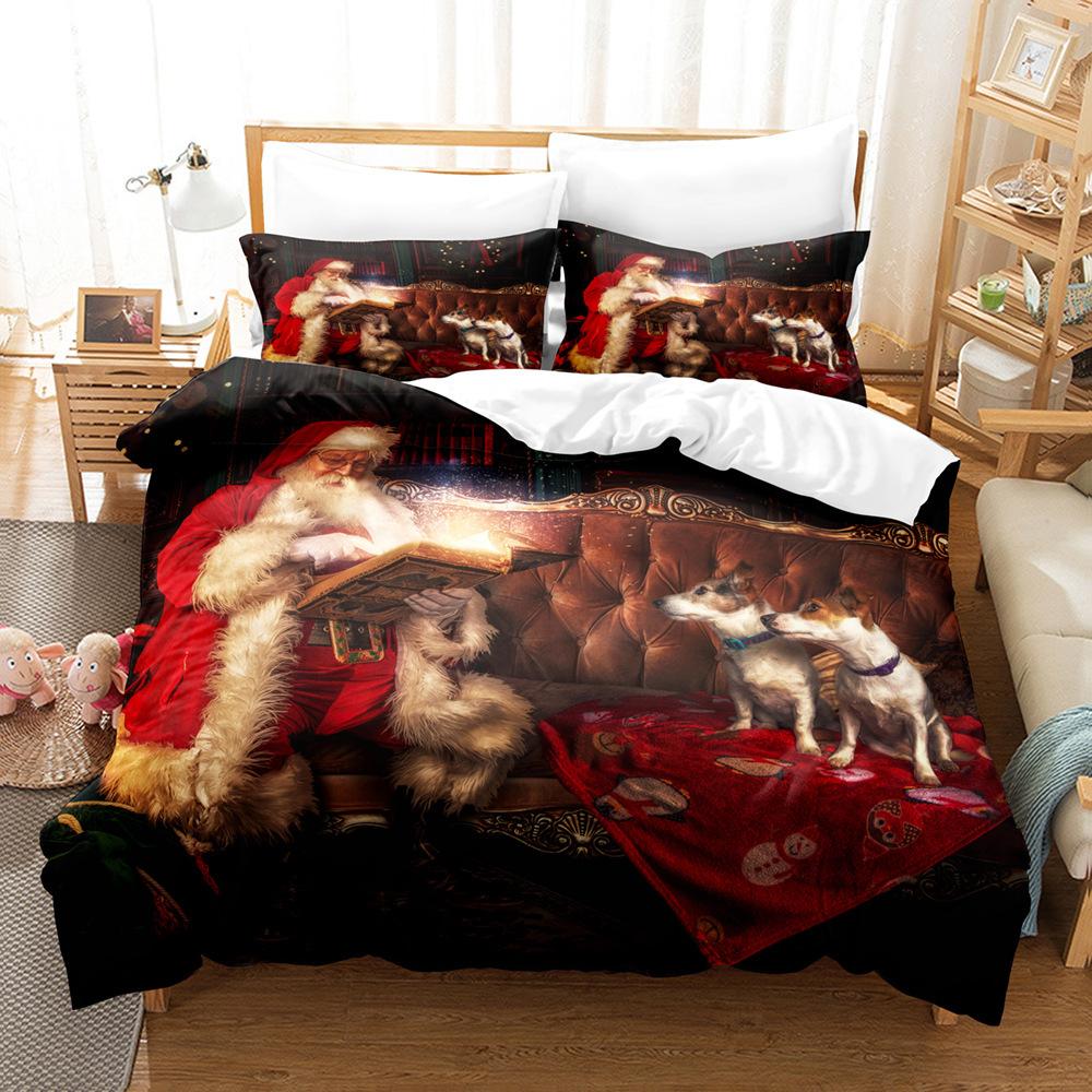 3D Digital Printing Three-Piece Set, Santa Claus 3D Printing Bedding Set