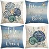 Spring New Printed Pillow Linen Sofa Pillow Case Letter Marine Life Blue Pillow Case