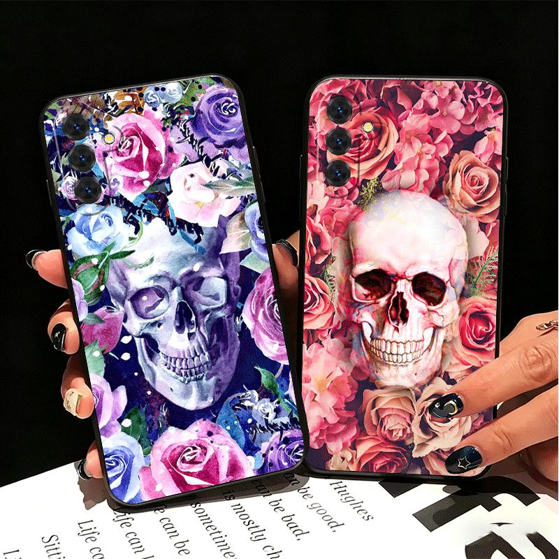 Floral Skull Flower Skeleton Soft Phone Case for Samsung A17 A37 A57 A16 A26 A36 A56 A15 A25 A35 A55 A14 A24 A34 A54 A13 A23 A33