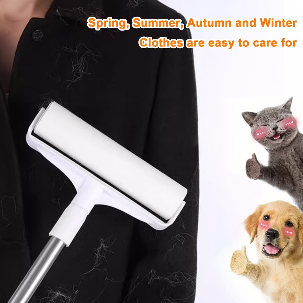 4pcs/set (3 Rolls of Paper+1 Mop Long Handled Hair Remover, Retractable Hair Brush for Clothing, Household Floor Cleaning Tool for Cat Hair,