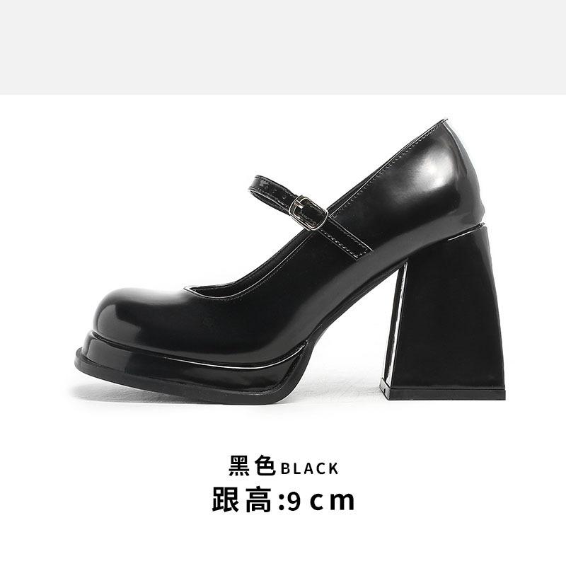 

Туфли-лодочки на толстом каблуке из маленькой кожи, увеличивающие рост, одинарные туфли, новые темпераментные кожаные французские туфли Мэри Джейн на высоком каблуке осень 2025 40