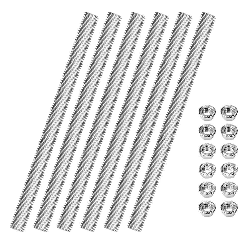 M8 Threaded Rods 300mm with 12 Nuts (6pcs) Galvanized Steel