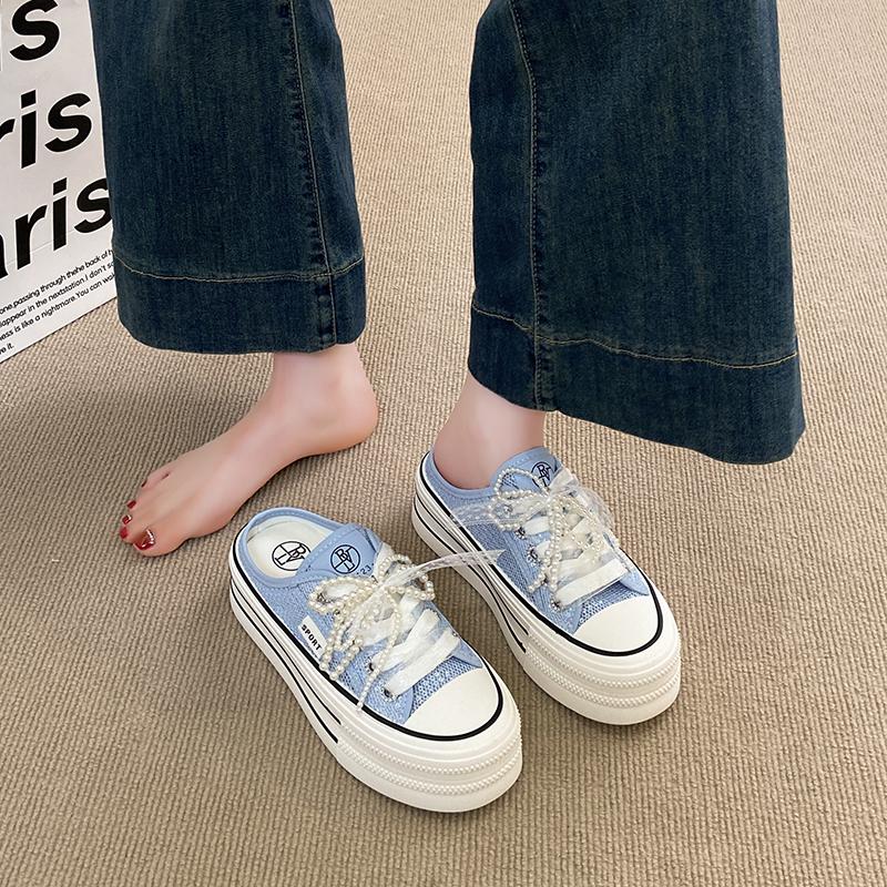 CRLAYDK Mesh Skate Shoes for Women Slip On Platform Casual Outdoor Slides Backless Walking Ladies Height Increase Tennis