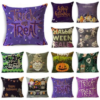 Bunte Halloween Trick or Treat Zwerg Schädel Kürbis Leinen Wurfkissenbezug Dekorative Kissenhülle für Sofa Wohnzimmer Party